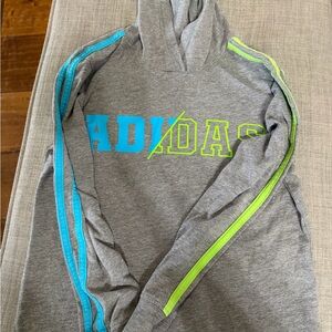 Adidas Gray Hoodie with Blue and Green Accents